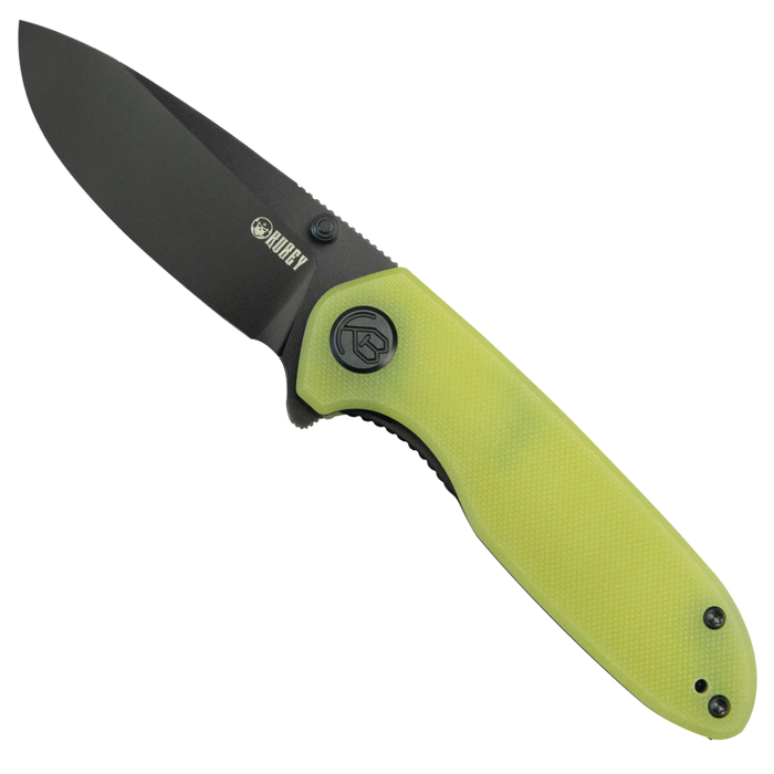 Kubey KU342G Belus (AUS-10, Drop Point, Blackwash, Translucent Yellow G10, Liner Lock) Folding Pocket Knife