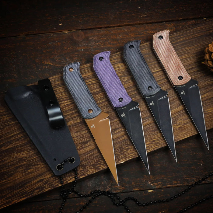 Tenable G020A3 ToothPik (14C28N, Modified Kiridashi, Rose Gold, Black Micarta) Fixed Blade Knife