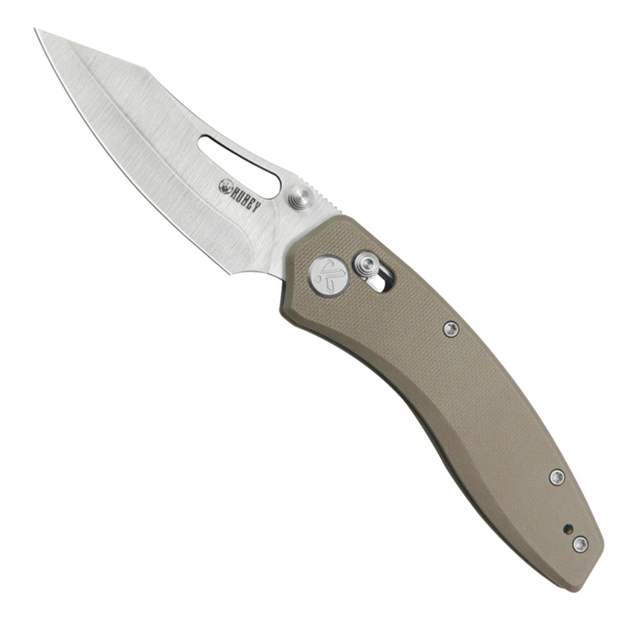 Kubey KU421D Caiman (San Mai M2, Clip Point, Satin, Tan G10, Crossbar Lock) Folding Pocket Knife