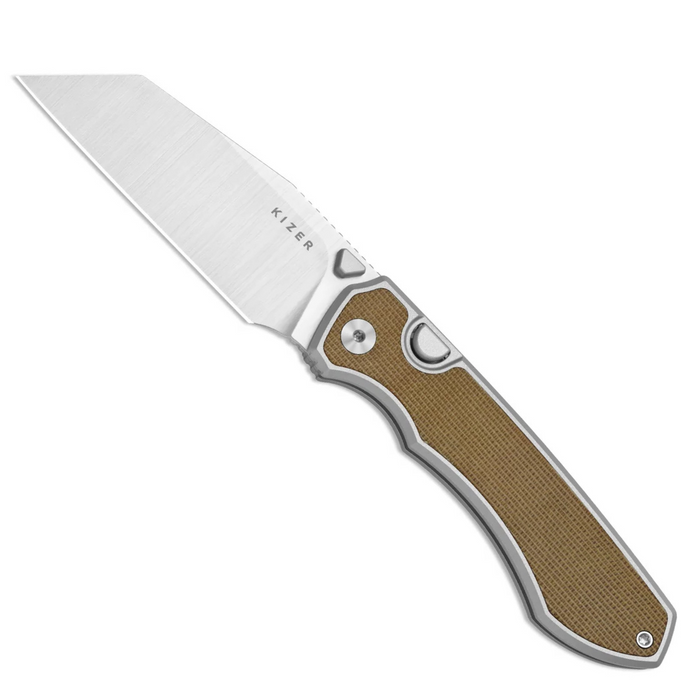 Kizer Ki3738A1 Wharning (S45VN, Sheepsfoot, Satin, Aluminum/Norplex UltreX Micarta) Pocket Knife
