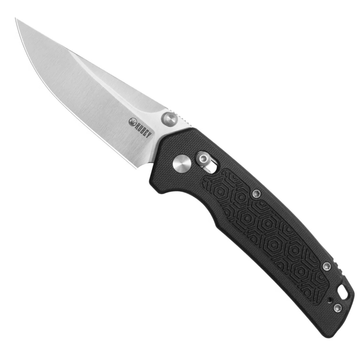 Kubey KU464A Geri (14C28N, Clip Point, Satin, Black G10, Crossbar Lock) Folding Pocket Knife
