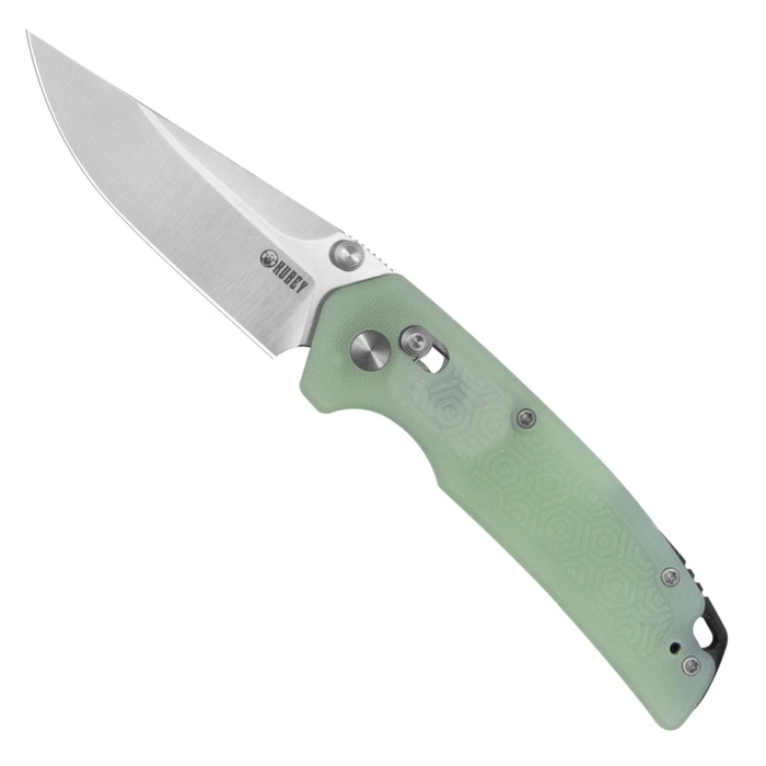 Kubey KU464B Geri (14C28N, Clip Point, Satin, Jade G10, Crossbar Lock) Folding Pocket Knife