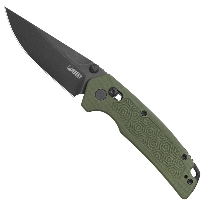 Kubey KU464C Geri (14C28N, Clip Point, Blackwash, OD Green G10, Crossbar Lock) Folding Pocket Knife