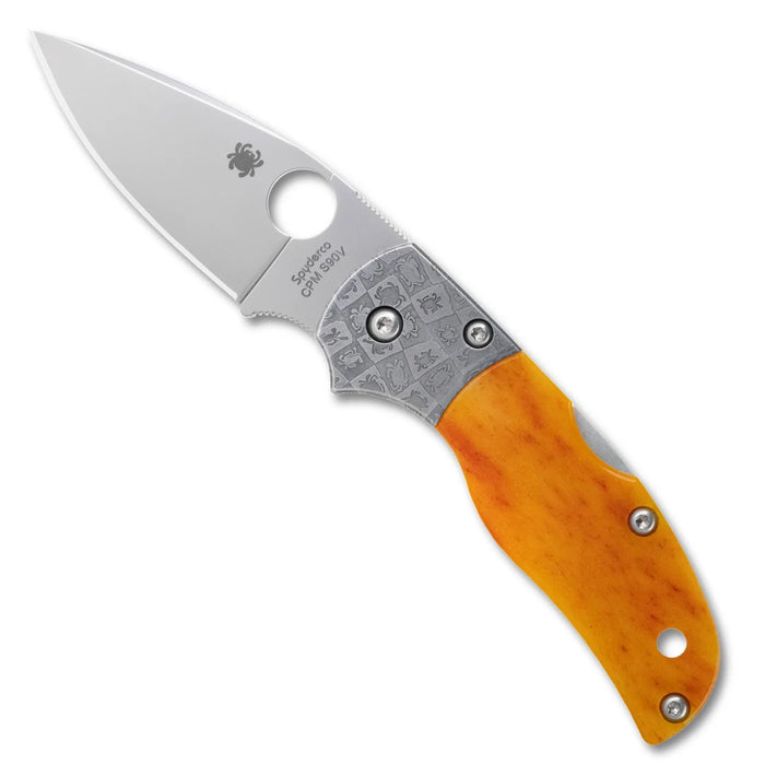 Spyderco C41BA50TH Native 5 (CPM S90V, Drop Point, Satin, Amber Bone Damascus, Back Lock) Pocket Knife