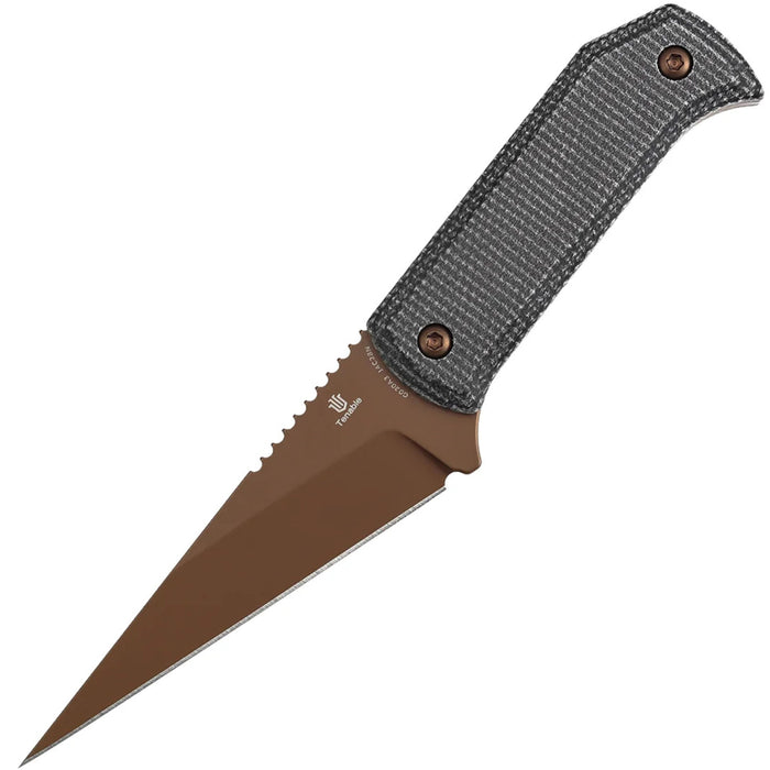 Tenable G020A3 ToothPik (14C28N, Modified Kiridashi, Rose Gold, Black Micarta) Fixed Blade Knife