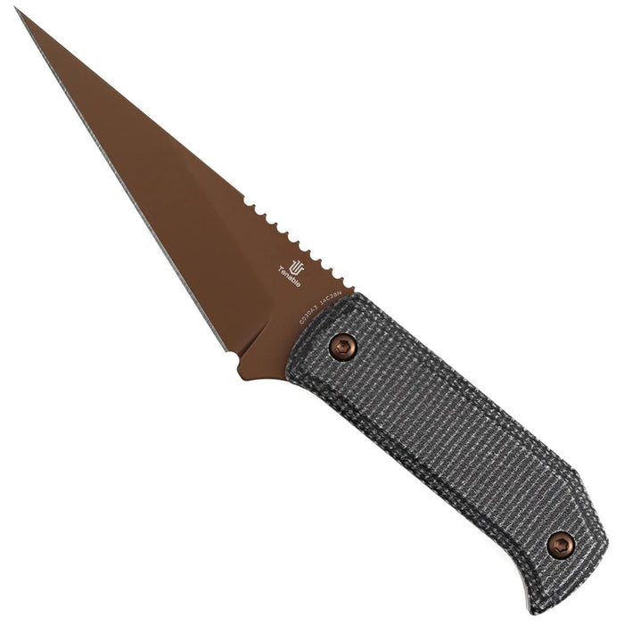 Tenable G020A3 ToothPik (14C28N, Modified Kiridashi, Rose Gold, Black Micarta) Fixed Blade Knife