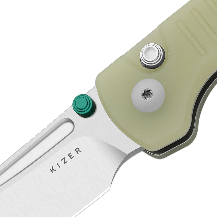 Kizer V2706A6 Parakeet (Nitro-V, Sheepsfoot, Stonewashed, GID G10, Button Liner Lock) Pocket Knife