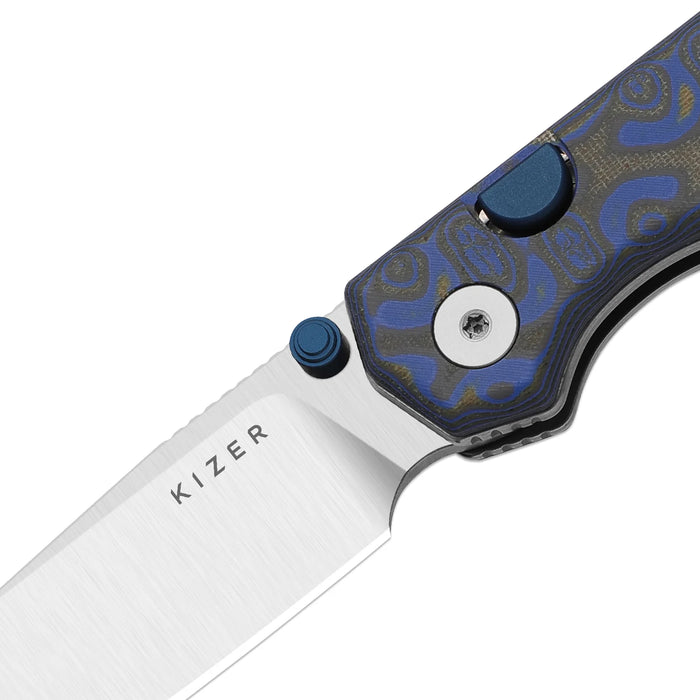 Kizer V3458.2BDA1 Begleiter 2.9 (BD1N, Drop Point, Satin, Vortex Pattern Micarta, Button Liner Lock) Pocket Knife