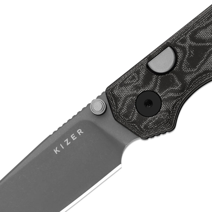 Kizer V3458.2BDA2 Begleiter 2.9 (BD1N, Drop Point, Gray PVD, Stonewashed, Vortex Pattern Micarta, Button Liner Lock) Pocket Knife