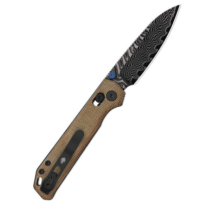 Kizer V3458.2CDA2 Begleiter 2.9 (Damascus, Drop Point, Acid-Washed, Norplex UltreX Micarta, Clutch Lock) Pocket Knife