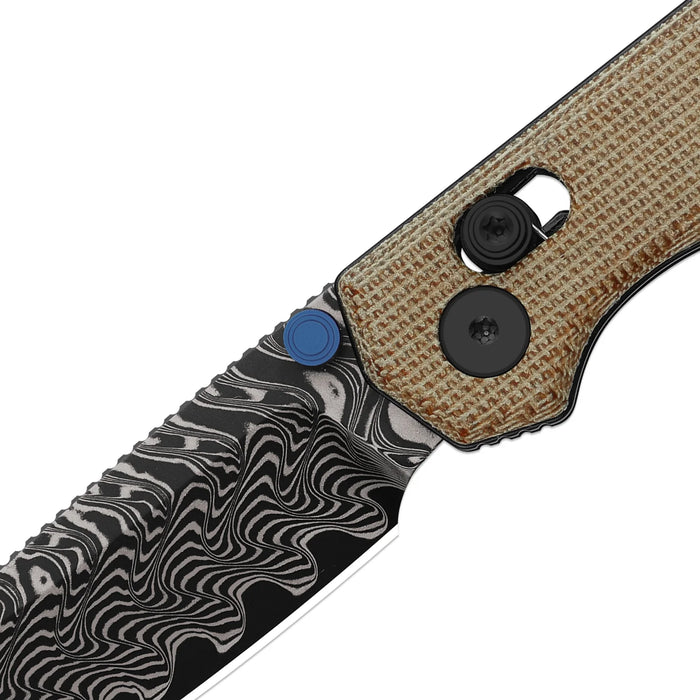 Kizer V3458.2CDA2 Begleiter 2.9 (Damascus, Drop Point, Acid-Washed, Norplex UltreX Micarta, Clutch Lock) Pocket Knife