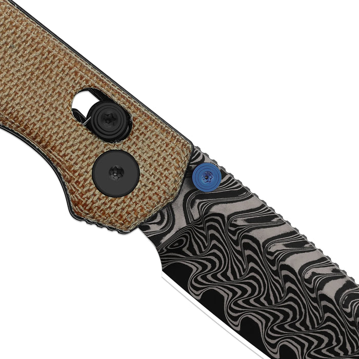 Kizer V3458.2CDA2 Begleiter 2.9 (Damascus, Drop Point, Acid-Washed, Norplex UltreX Micarta, Clutch Lock) Pocket Knife