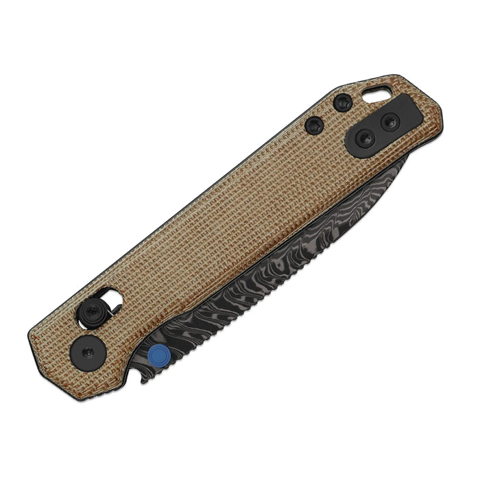 Kizer V3458.2CDA2 Begleiter 2.9 (Damascus, Drop Point, Acid-Washed, Norplex UltreX Micarta, Clutch Lock) Pocket Knife