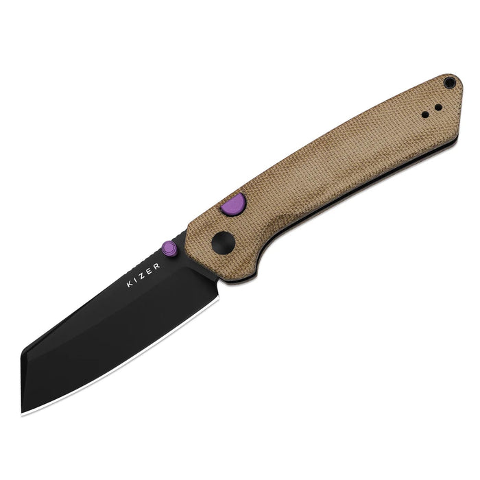 Kizer V3693BSA1 Madrac (14C28N, Sheepsfoot, Black PVD Coating, Micarta, Button Liner Lock) Pocket Knife