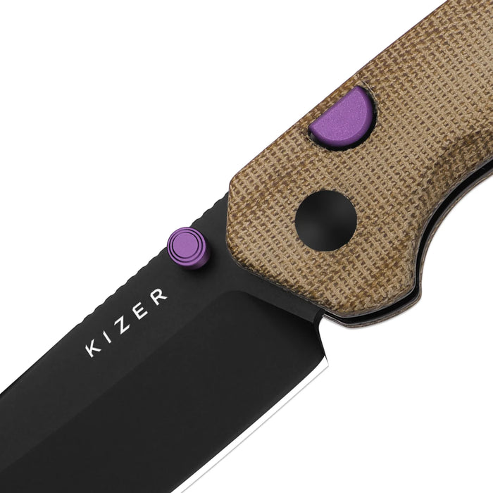 Kizer V3693BSA1 Madrac (14C28N, Sheepsfoot, Black PVD Coating, Micarta, Button Liner Lock) Pocket Knife