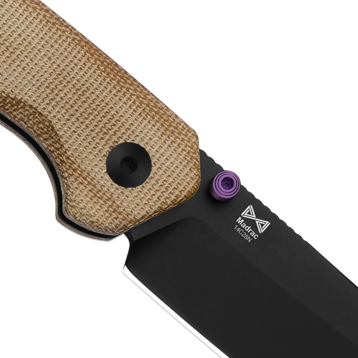 Kizer V3693BSA1 Madrac (14C28N, Sheepsfoot, Black PVD Coating, Micarta, Button Liner Lock) Pocket Knife