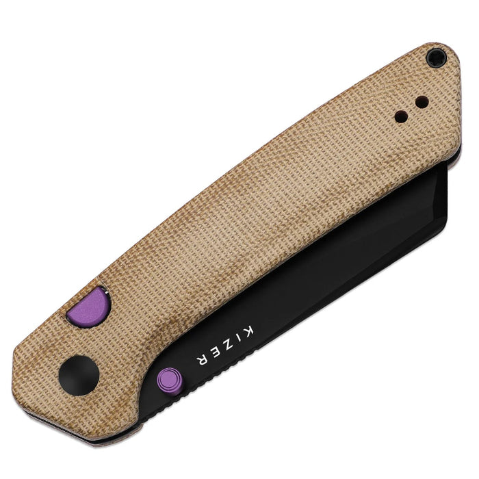 Kizer V3693BSA1 Madrac (14C28N, Sheepsfoot, Black PVD Coating, Micarta, Button Liner Lock) Pocket Knife