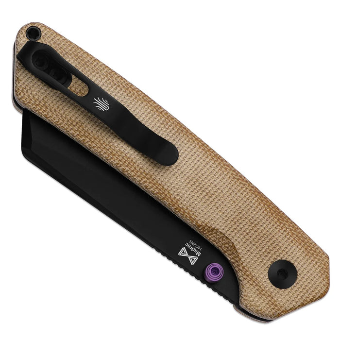 Kizer V3693BSA1 Madrac (14C28N, Sheepsfoot, Black PVD Coating, Micarta, Button Liner Lock) Pocket Knife