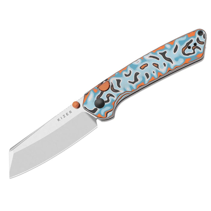 Kizer V3693BSA2 Madrac (14C28N, Sheepsfoot, Satin, Vortex Pattern Micarta, Button Liner Lock) Pocket Knife