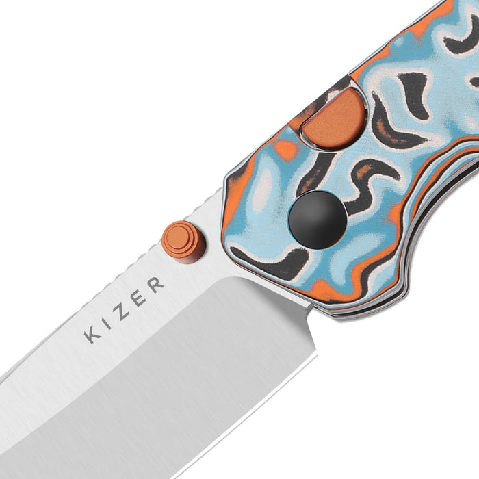 Kizer V3693BSA2 Madrac (14C28N, Sheepsfoot, Satin, Vortex Pattern Micarta, Button Liner Lock) Pocket Knife