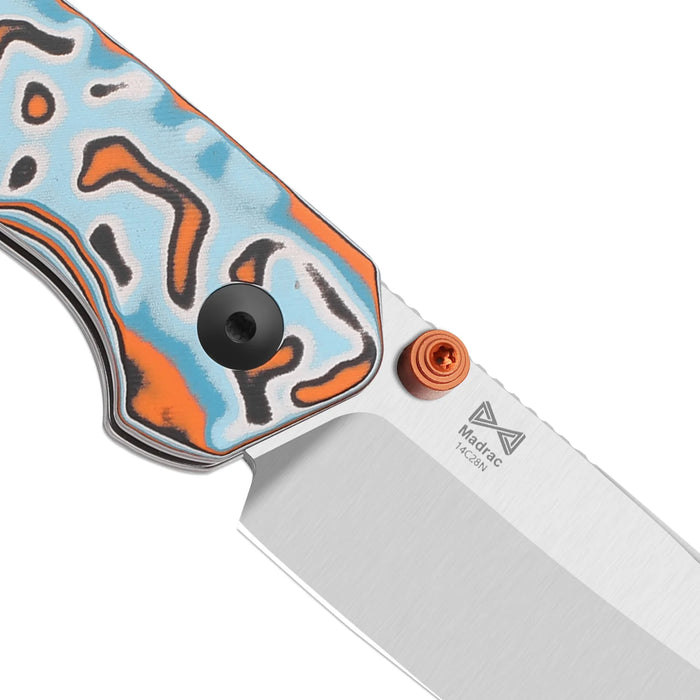 Kizer V3693BSA2 Madrac (14C28N, Sheepsfoot, Satin, Vortex Pattern Micarta, Button Liner Lock) Pocket Knife