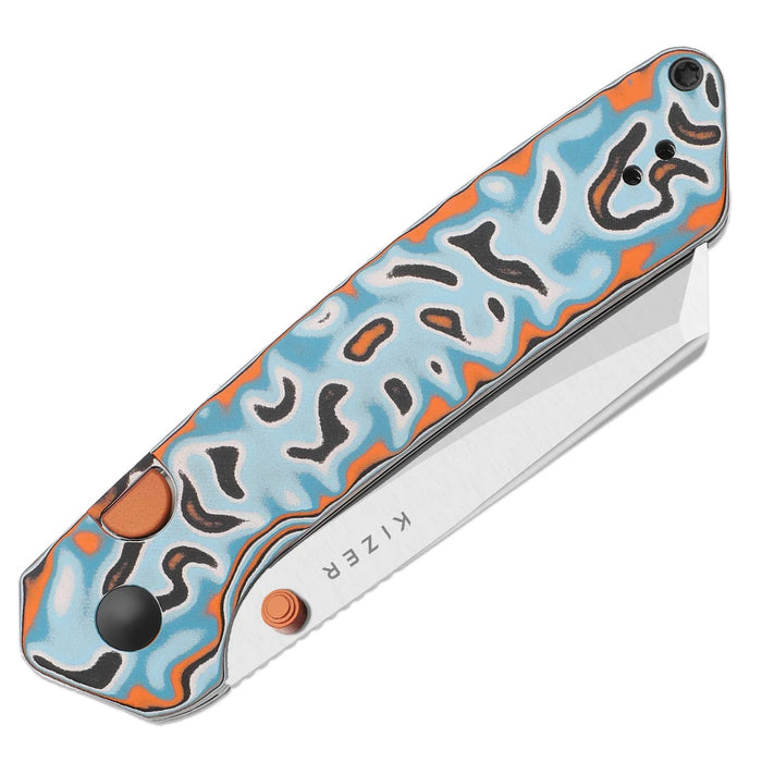 Kizer V3693BSA2 Madrac (14C28N, Sheepsfoot, Satin, Vortex Pattern Micarta, Button Liner Lock) Pocket Knife
