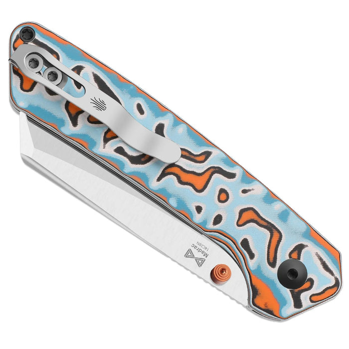 Kizer V3693BSA2 Madrac (14C28N, Sheepsfoot, Satin, Vortex Pattern Micarta, Button Liner Lock) Pocket Knife