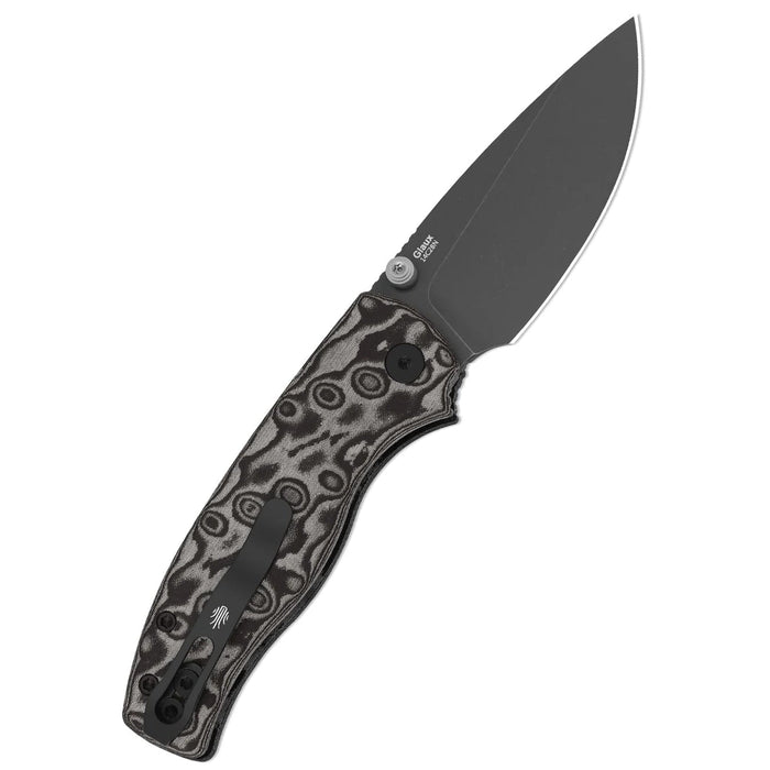 Kizer V3801A2 Glaux (14C28N, Drop Point, Gray PVD, Stonewashed, Vortex Pattern Micarta, Button Liner Lock) Pocket Knife