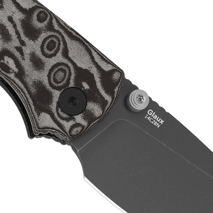 Kizer V3801A2 Glaux (14C28N, Drop Point, Gray PVD, Stonewashed, Vortex Pattern Micarta, Button Liner Lock) Pocket Knife