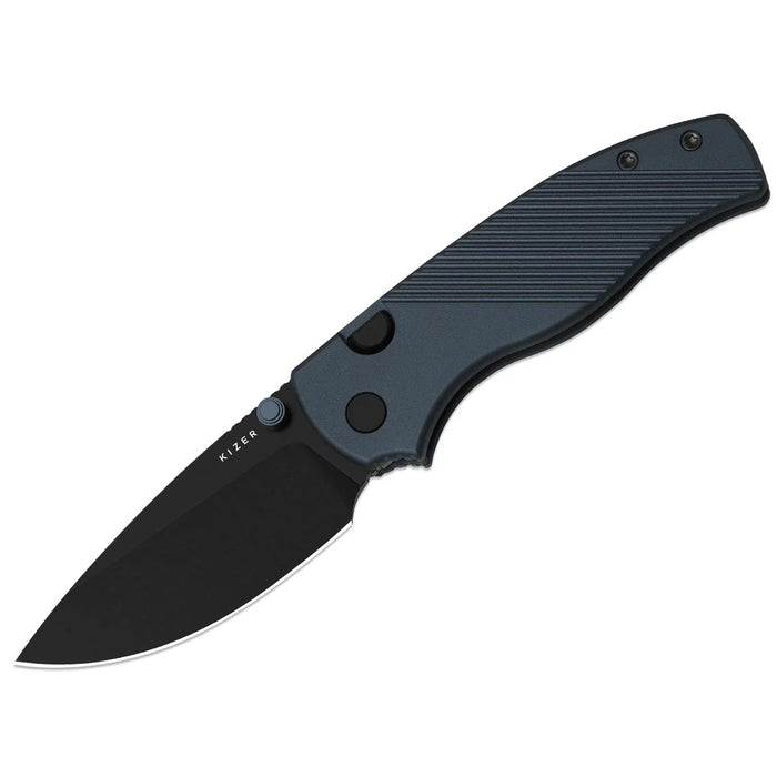 Kizer V3801A3 Glaux (14C28N, Drop Point, Black PVD, Stonewashed, Aluminum, Button Liner Lock) Pocket Knife