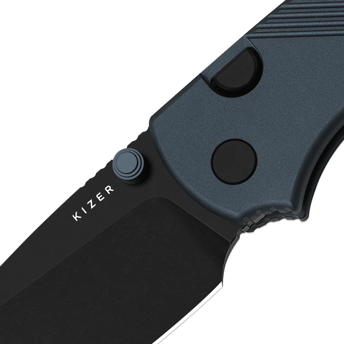 Kizer V3801A3 Glaux (14C28N, Drop Point, Black PVD, Stonewashed, Aluminum, Button Liner Lock) Pocket Knife