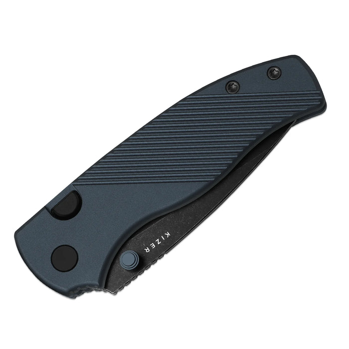 Kizer V3801A3 Glaux (14C28N, Drop Point, Black PVD, Stonewashed, Aluminum, Button Liner Lock) Pocket Knife