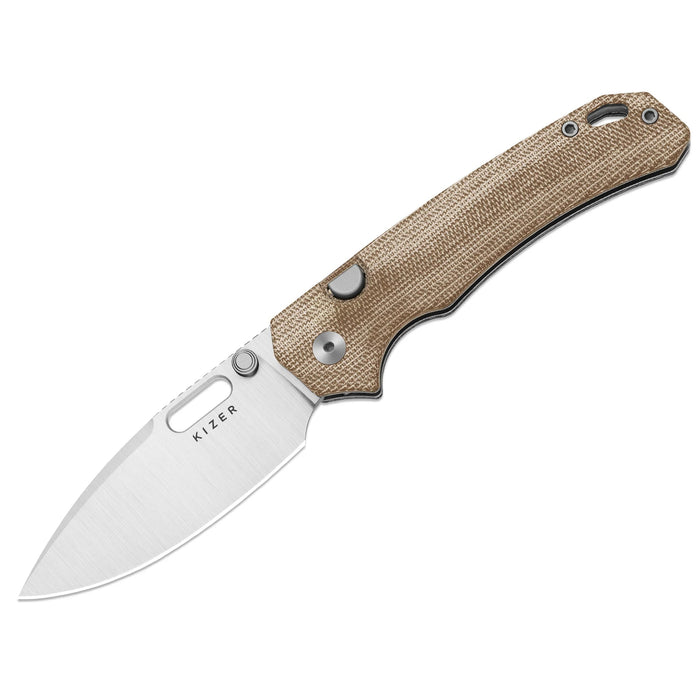 Kizer V3802BDA1 Outposter (Nitro-V, Drop Point, Satin, Norplex UltreX Micarta, Button Liner Lock) Pocket Knife