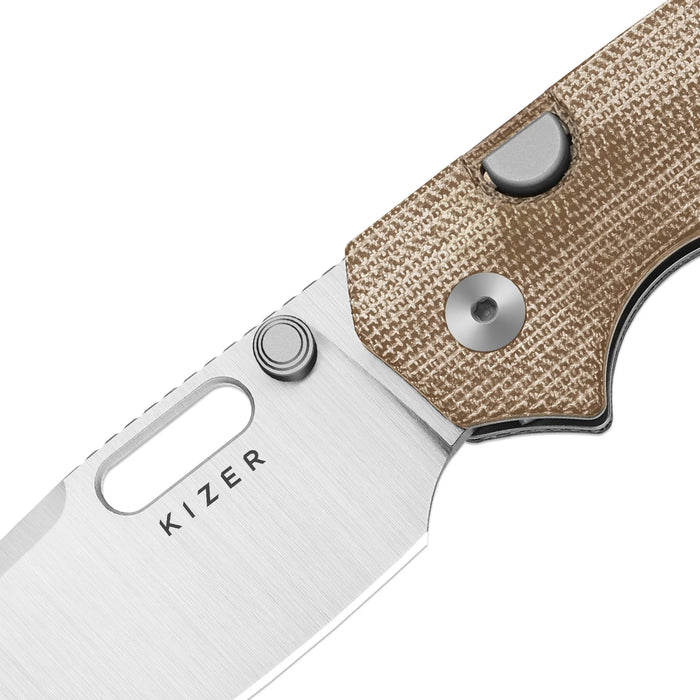 Kizer V3802BDA1 Outposter (Nitro-V, Drop Point, Satin, Norplex UltreX Micarta, Button Liner Lock) Pocket Knife