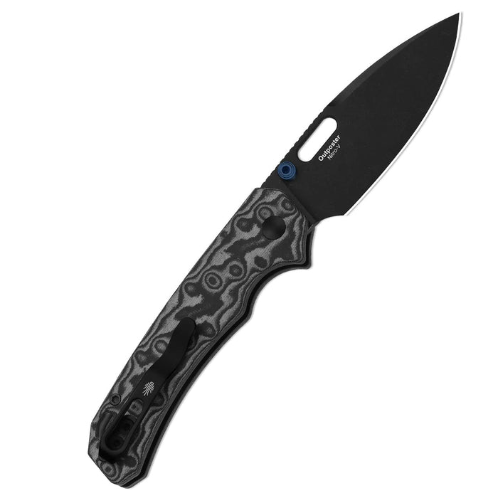 Kizer V3802BDA2 Outposter (Nitro-V, Drop Point, Black PVD, Vortex Pattern Micarta, Button Liner Lock) Pocket Knife