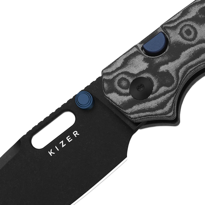 Kizer V3802BDA2 Outposter (Nitro-V, Drop Point, Black PVD, Vortex Pattern Micarta, Button Liner Lock) Pocket Knife