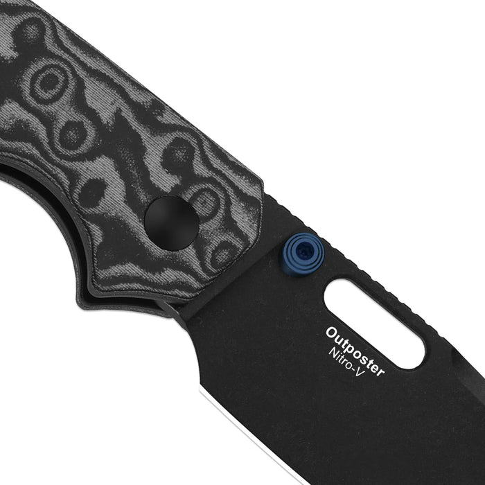 Kizer V3802BDA2 Outposter (Nitro-V, Drop Point, Black PVD, Vortex Pattern Micarta, Button Liner Lock) Pocket Knife