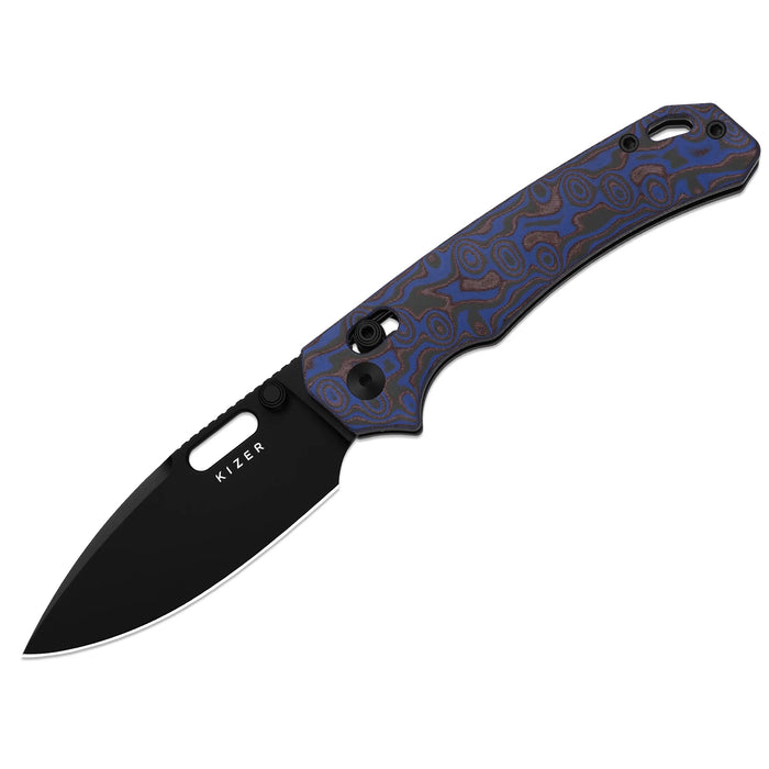 Kizer V3802CDA2 Outposter (Nitro-V, Drop Point, Black PVD, Vortex Pattern Micarta, Clutch Lock) Pocket Knife