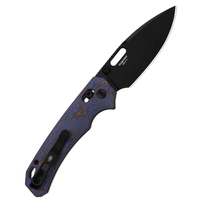 Kizer V3802CDA2 Outposter (Nitro-V, Drop Point, Black PVD, Vortex Pattern Micarta, Clutch Lock) Pocket Knife