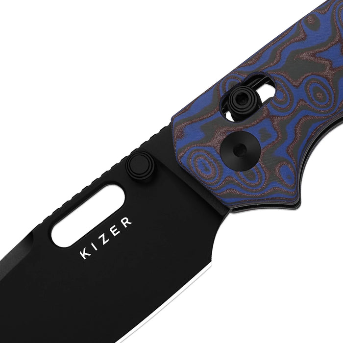 Kizer V3802CDA2 Outposter (Nitro-V, Drop Point, Black PVD, Vortex Pattern Micarta, Clutch Lock) Pocket Knife