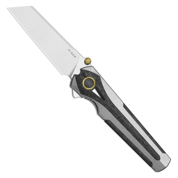 Kizer Ki3795A2 Staff (S45VN, Reverse Tanto, Satin, Titanium & Carbon Fiber, Frame Lock) Folding Pocket Knife