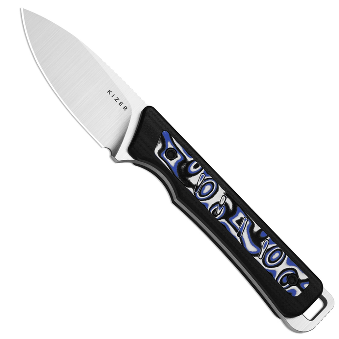 Kizer 1108A6 Whiskey Jack (AEB-L, Drop Point, Satin, G10, Micarta, Skeletonized Tang) Fixed Blade Knife