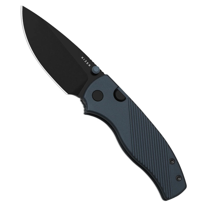 Kizer V3801A3 Glaux (14C28N, Drop Point, Black PVD, Stonewashed, Aluminum, Button Liner Lock) Pocket Knife