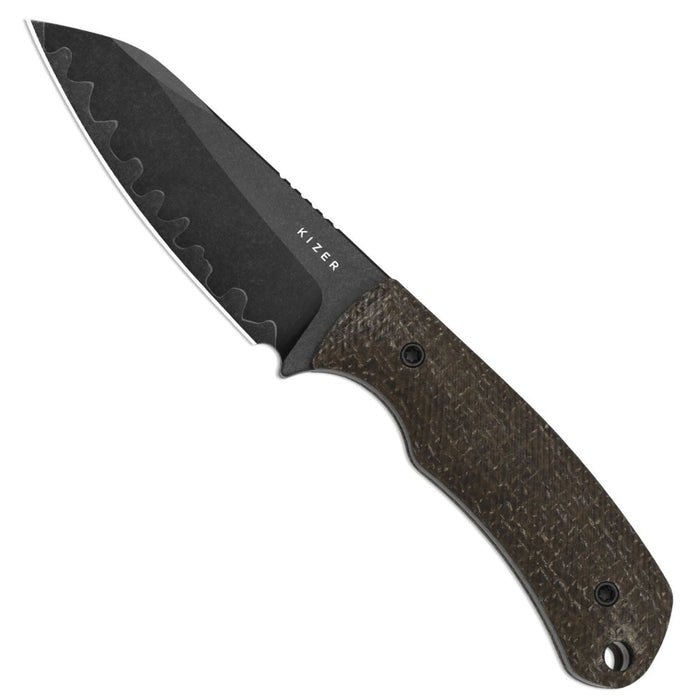 Kizer 1135A2 Field Mouse (3-Layer Composite Steel, Sheepsfoot, Acid-Washed, GID Canvas Micarta) Fixed Blade Knife