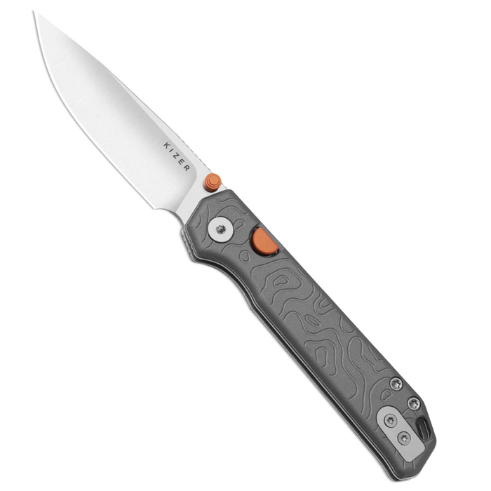 Kizer Ki3458.2BDA1 Begleiter 2.9 (S35VN, Drop Point, Satin, Gray Aluminum, Button Liner Lock) Pocket Knife
