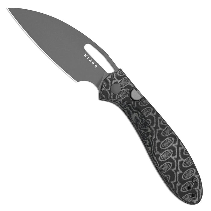 Kizer V3697A2 Masu (14C28N, Drop Point, Gray PVD, Vortex Pattern Micarta, Button Liner Lock) Folding Pocket Knife