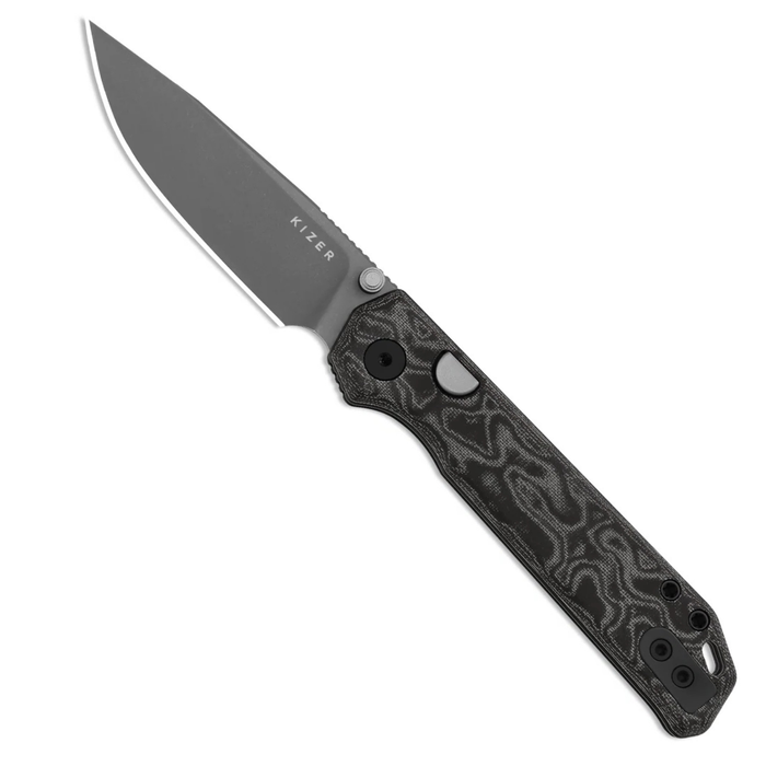 Kizer V3458.2BDA2 Begleiter 2.9 (BD1N, Drop Point, Gray PVD, Stonewashed, Vortex Pattern Micarta, Button Liner Lock) Pocket Knife