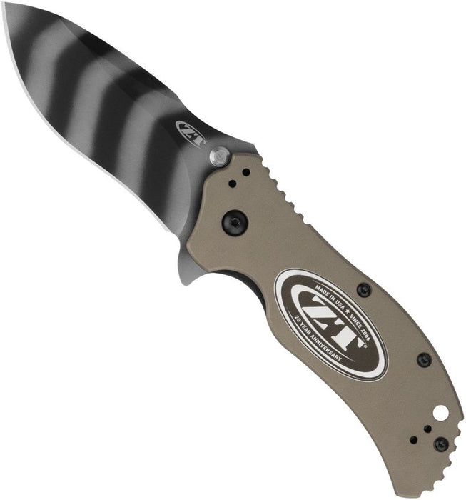 Zero Tolerance 0350FDETS20 (MagnaCut, Drop Point, Tiger Striped, Aluminum FDE) Pocket Knife