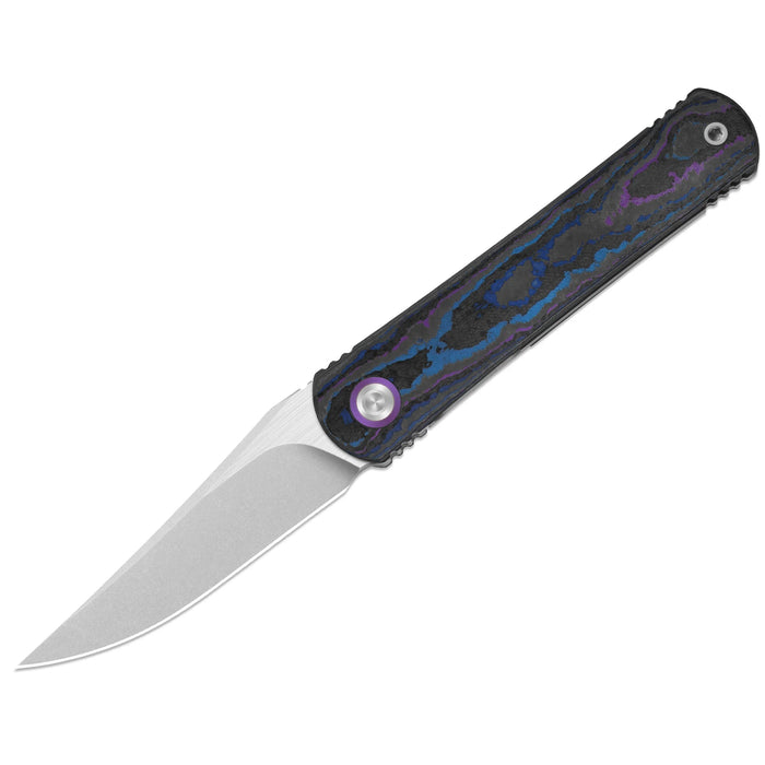 Kizer ZX-3499.3A2 Feist 3 (CPM S90V, Clip Point, Stonewashed & Flat Brushed, Titanium & Camo Carbon Damtanium, Frame Lock) Pocket Knife