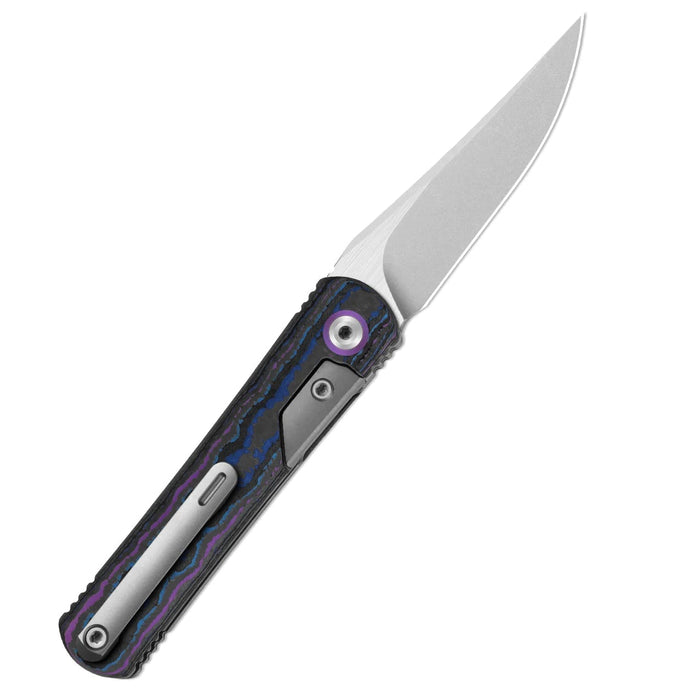 Kizer ZX-3499.3A2 Feist 3 (CPM S90V, Clip Point, Stonewashed & Flat Brushed, Titanium & Camo Carbon Damtanium, Frame Lock) Pocket Knife